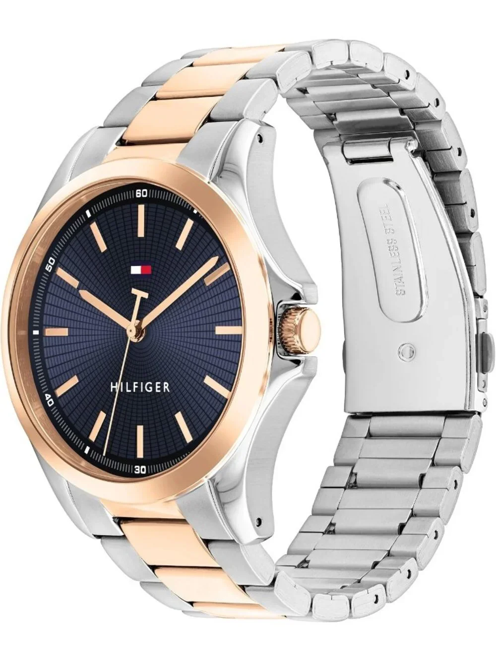 Women's Two Tone Blue Stainless Steel Bracelet Stylish 3H Quartz Wrist Watch